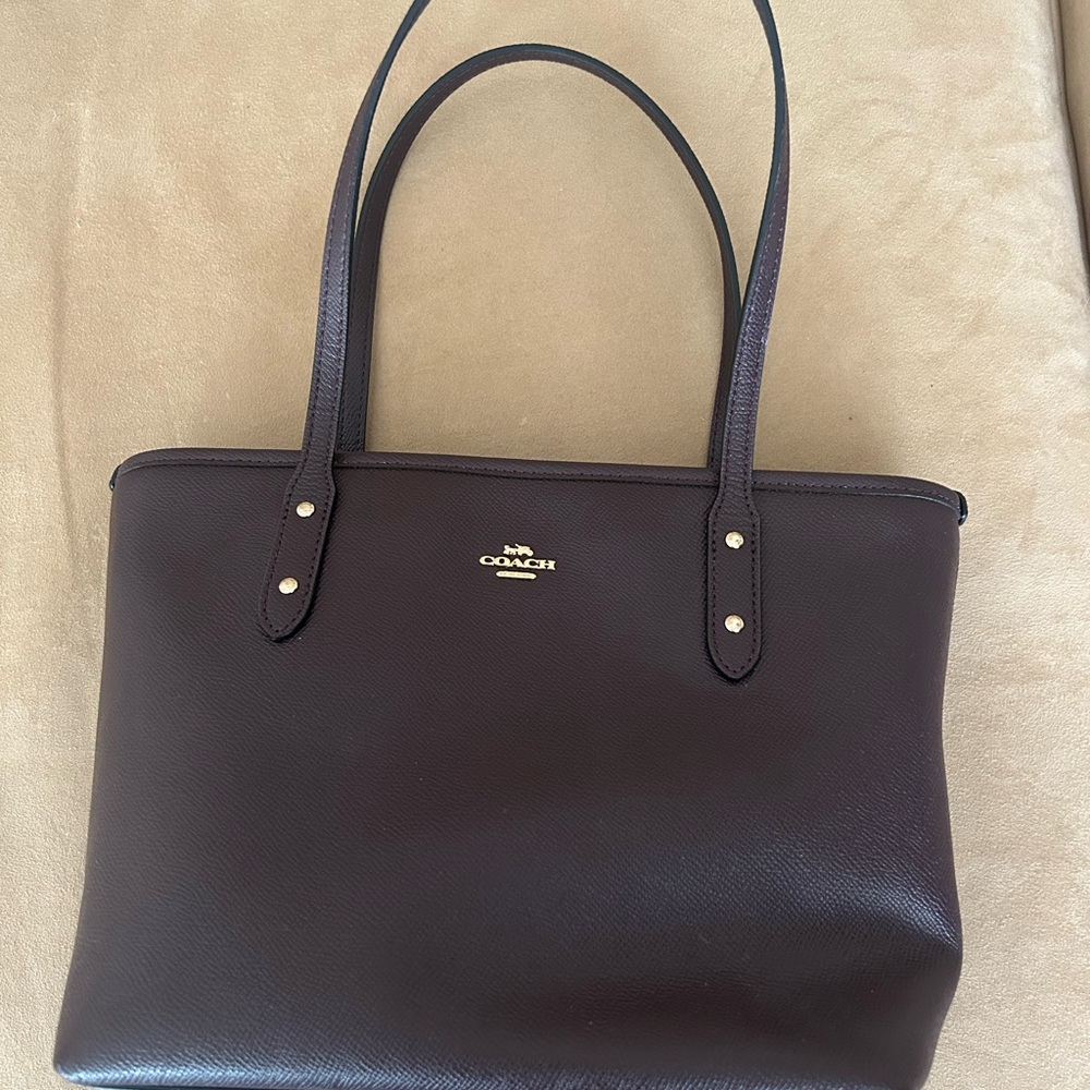 Coach Dark Brown Leather Tote with Gold Hardware